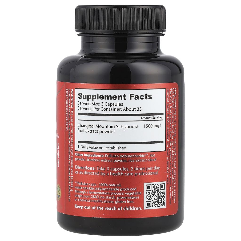 Dragon Herbs Schisandra Chinensis, 1,500 Mg, 100 Capsules (500 Mg Per Capsule)