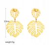 Gold Surgical Steel Monstera Leaf Dangle Earrings