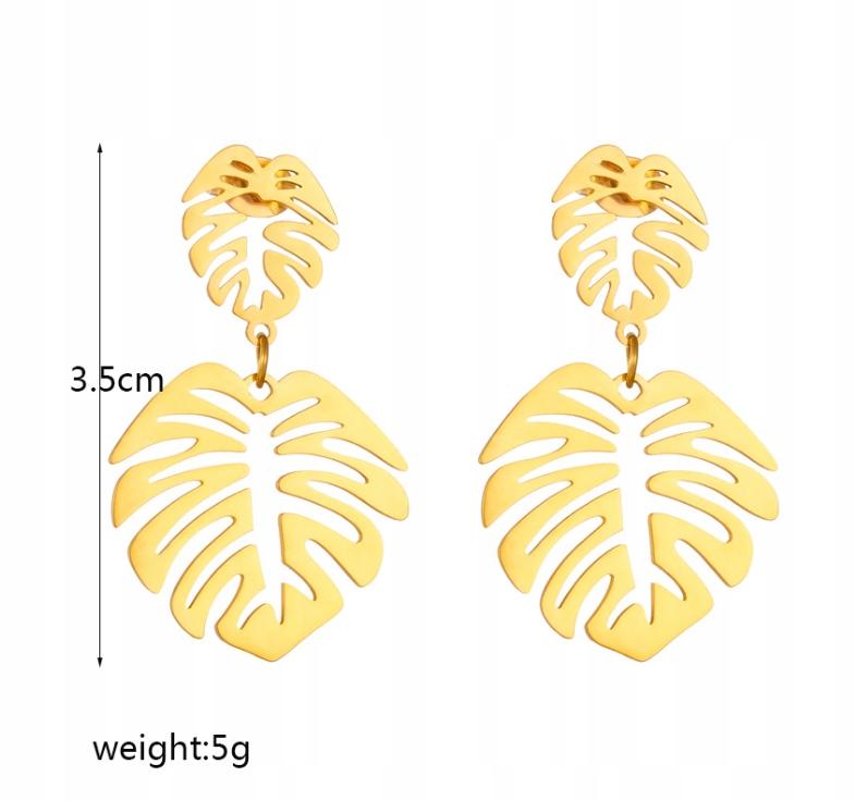 Gold Surgical Steel Monstera Leaf Dangle Earrings