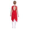 Girls Sleeveless Spandex Mesh Criss Cross Hollow Backless Dance Dress