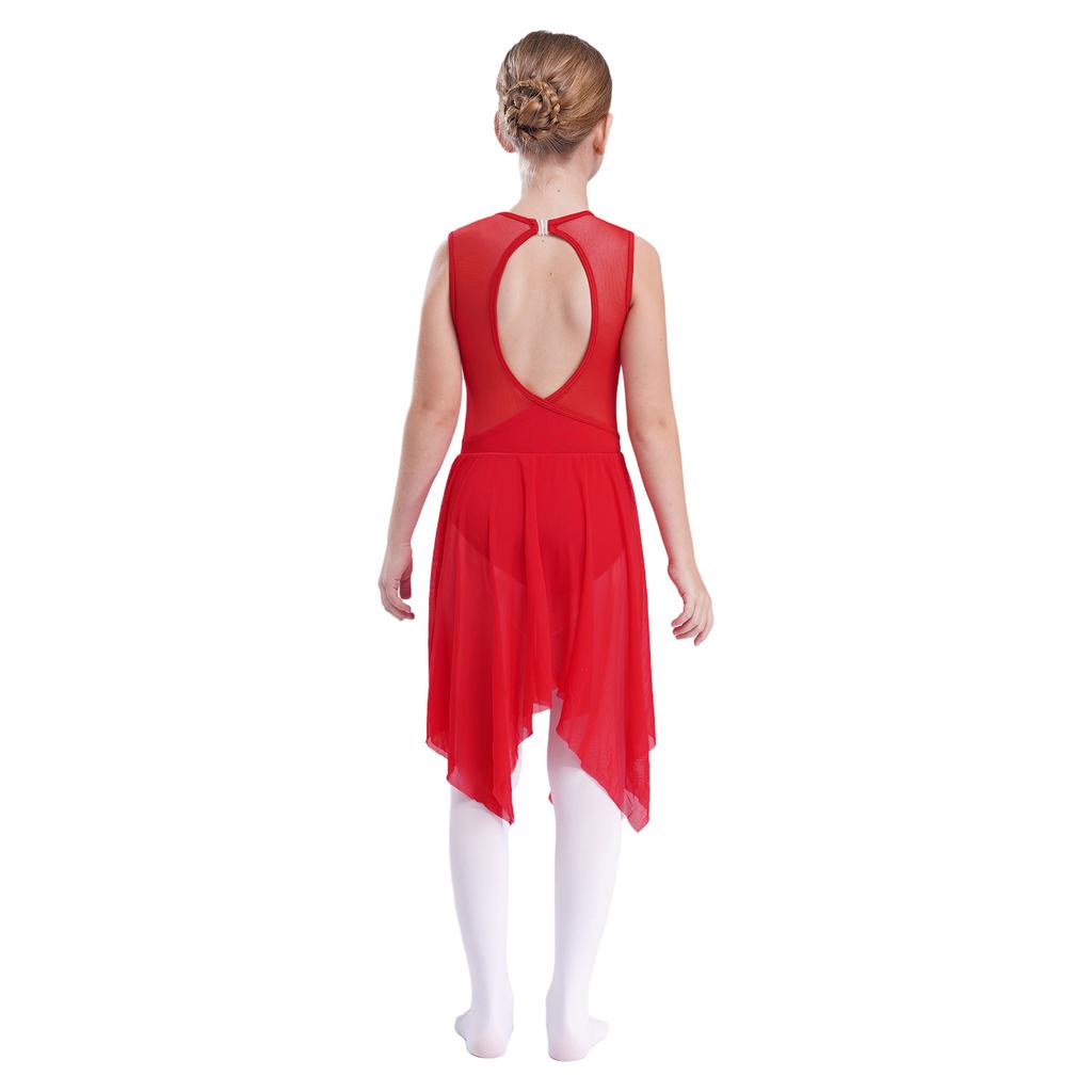 Girls Sleeveless Spandex Mesh Criss Cross Hollow Backless Dance Dress