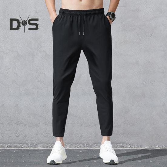 Мужские брюки с укрепленными карманами, затягивающимся шнурком на талии, повседневные однотонные брюки, летние прямые брюки