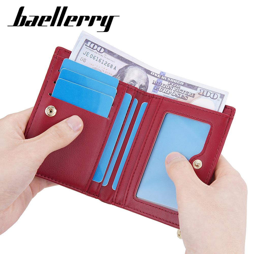 Женский короткий кошелек Baellerry, вертикальный кошелек из искусственной кожи, однотонный держатель для карт, кошелек на молнии для монет, модный бифолд с множеством отделений для карт