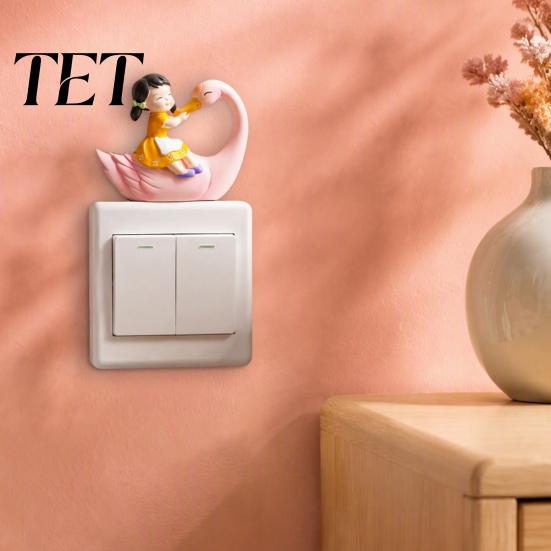Desktop Ornament Decor 3D Resin Switch Stickers, Wall Fairy Tale Girl on Swan Decor, Bedroom Decoration Peel & Stick Light Sticker for Kids