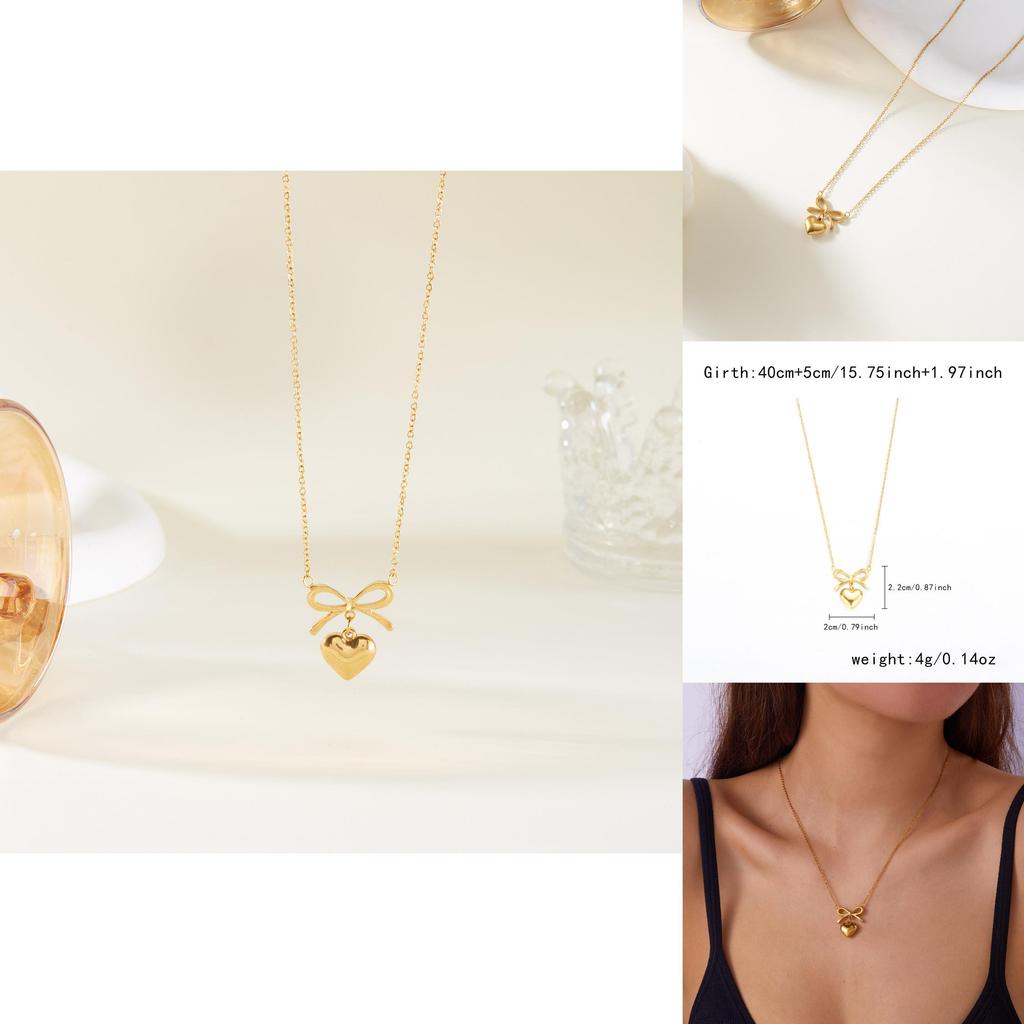 Элегантное ожерелье-подвеска в форме сердца с дизайном банта-бабочки из нержавеющей стали для повседневной носки