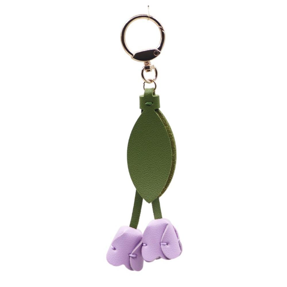Dopamine Tulip Bag Pendant PU Leather Car Key Chains Creative Fresh Backpack Decoration Woman
