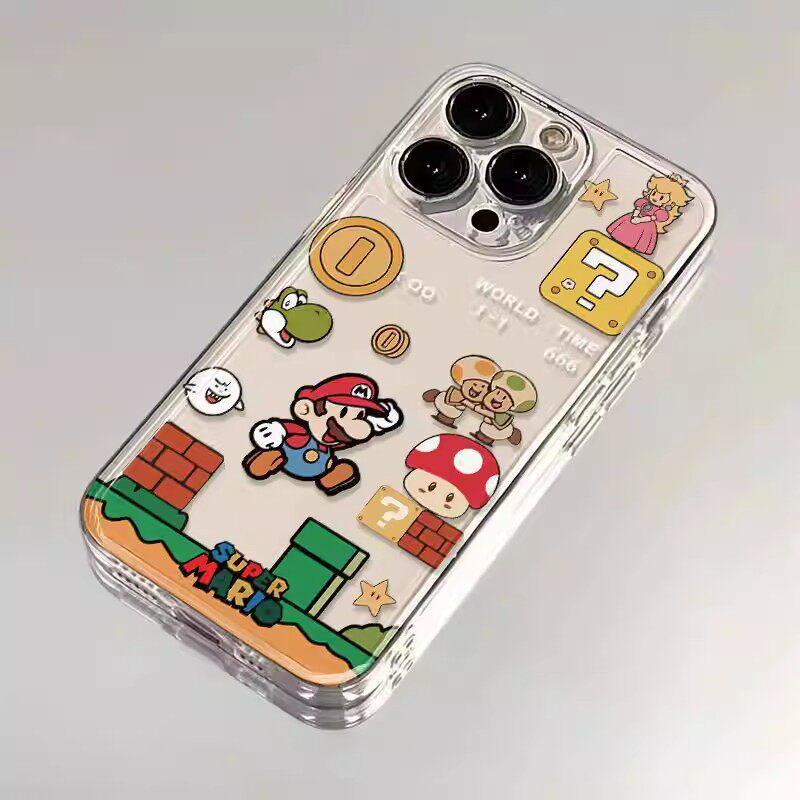 Прозрачный мультяшный чехол Mario для iPhone 17 Pro Max: Полное покрытие, Защита от падений, Тонкий летний чехол