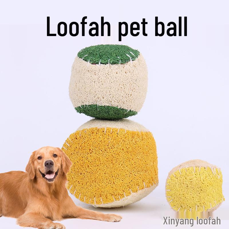 Natural Loofah Bite-Resistant Dog Toy Ball - Self-Play Boredom Relief, Molar Cleaning & Training Aid