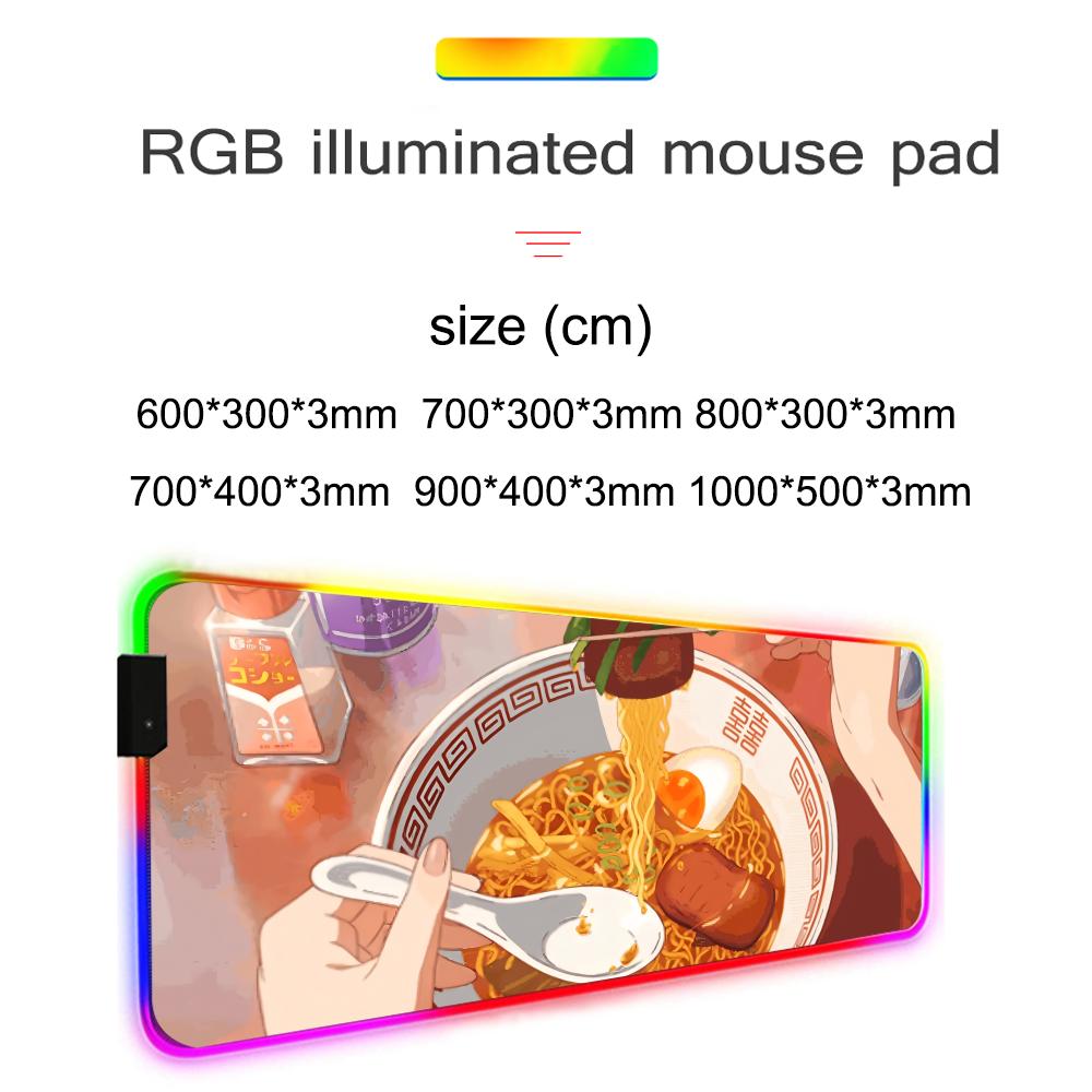 Аниме Рамен Коврик для мыши RGB Игровой коврик для мыши Большой светодиодный коврик Настольный коврик для ПК Светящийся коврик для мыши Большие коврики для клавиатуры Настольный ковер с подсветкой