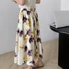 Qooth Элегантная юбка с принтом Цветочная юбка полной длины Повседневная шифоновая юбка до середины икры QT2111