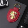 High Quality PU Leather Car Keychain Shield Alloy Keyring Pendant Gift For Porsche Cayenne Panamera Macan Boxster Cayman Sticker CY5