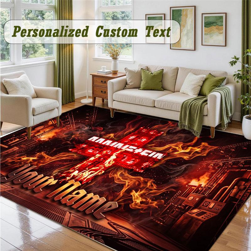 Crystal Velvet Square Rug Custom NameRammstein Pattern Non Slip Home Floor Decor Rug