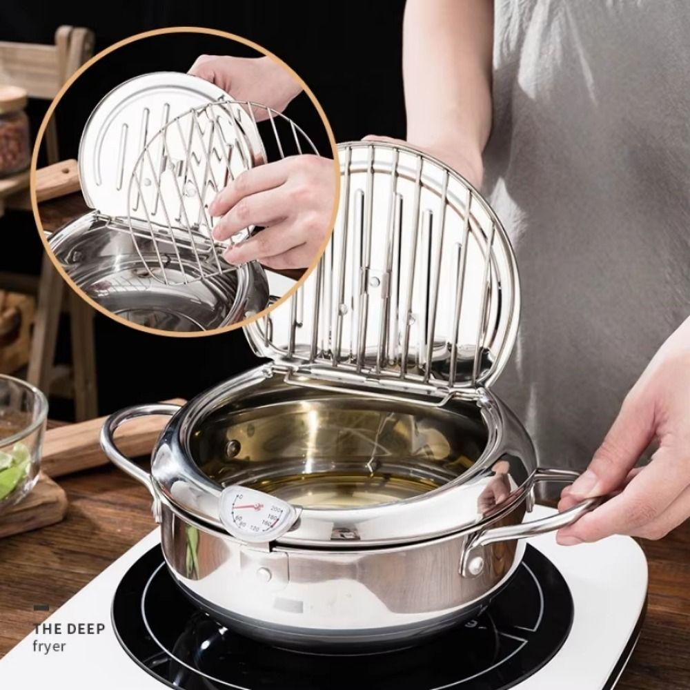 2.2/3.2/4.2L Tempura Fryer Pan Stainless Steel Fryer Pot Deep Frying Pot  Household Cooking