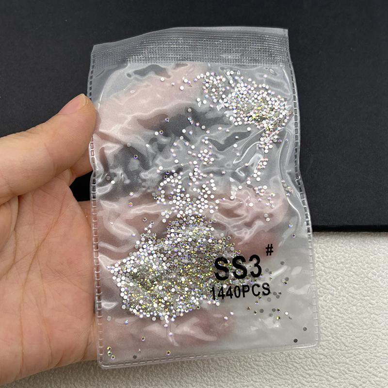 1440Pcs/bag AB/Clear Round Mini Nail Diamond SS3-SS20(1.3-4mm) FlatBack Non-Hotfix Nail Crystal Crystal Clear AB Manicure Glass