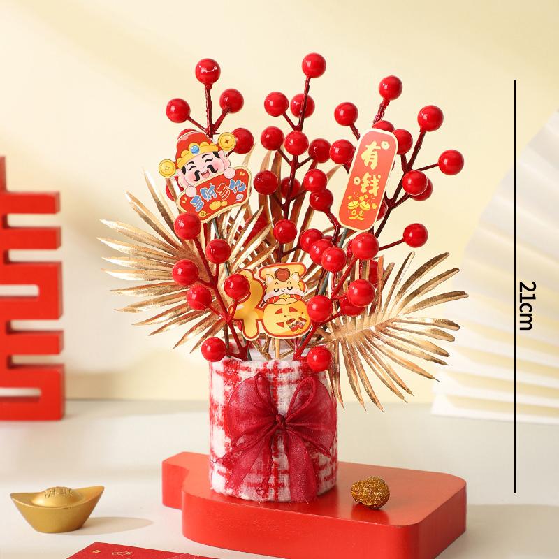 Chinese Wealth Fruit Pot Decoration Chinese New Year Desktop Ornament Spring Festival Gift Decor Blessing Flower Bucket