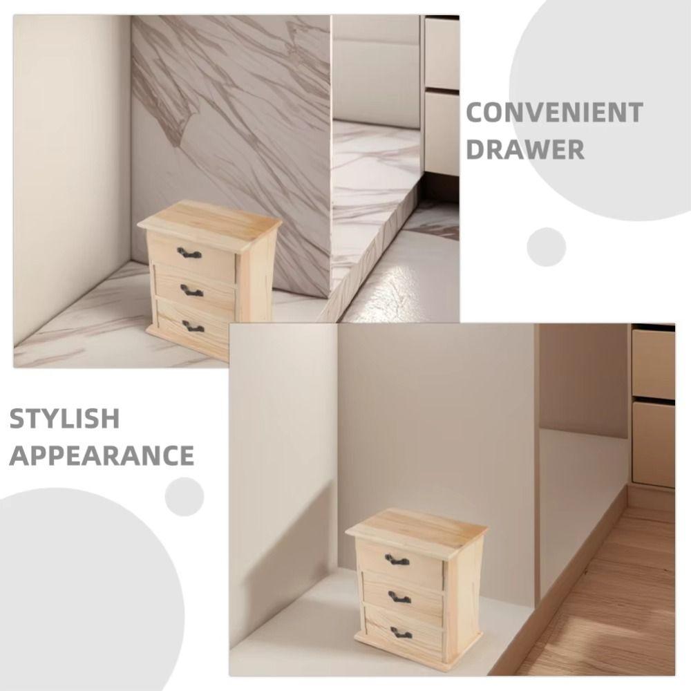 3-Layers Wooden Jewelry Storage Holder Simple Stationery Storage Stand Office Supplies