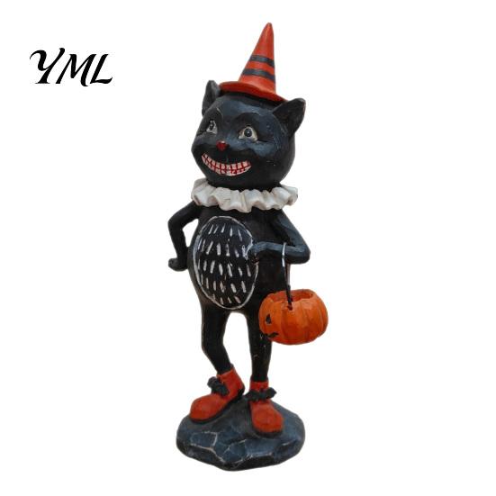 Cute Spooky Shelf Sitters Wooden Halloween Resin Figurines, Pumpkin Scarecrow Wizard Owl Black Cat Holiday Fireplace Mantel Decor Statue, Rustic