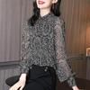 Chiffon Shirt Women's Spring and Autumn Long Sleeve Puff Sleeve Floral Top