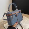 Trendy Korean Version of Fashionable Denim Texture Hand-carried Box Bag, Personalized Versatile Niche Design Messenger Bag Woman
