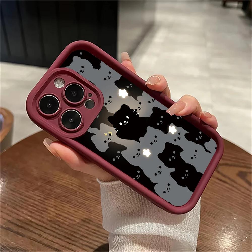 Милый мультяшный кот Силиконовый чехол для телефона Для iPhone 17 16 15 14 13 12 11 Pro Plus Max 17 Air 16 E Ударопрочный Мягкий Бампер Задняя крышка
