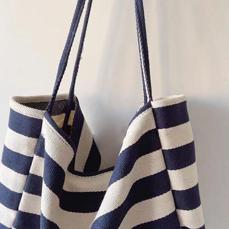 Casual Style Women’s Handbags New Fashion Large Capacity Striped Canvas Underarm Shoulder Bags Ladies Commuter Totes CLE