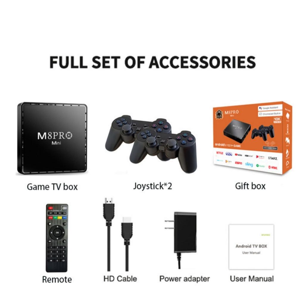 M8 PRO Mini TV Game Box 4K HDMI 2.4G Wireless Retro Game Console Dual System 64GB 30000+ Home Arcade Games