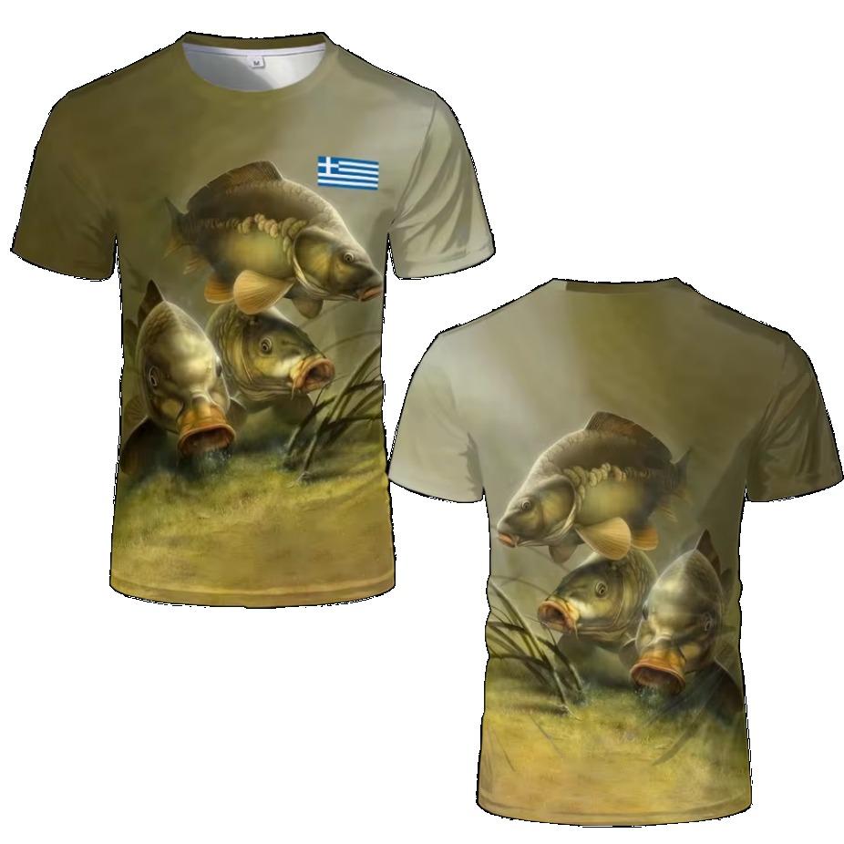 Летний топ с круглым вырезом и 3D-принтом карпа, модная повседневная мужская футболка с коротким рукавом