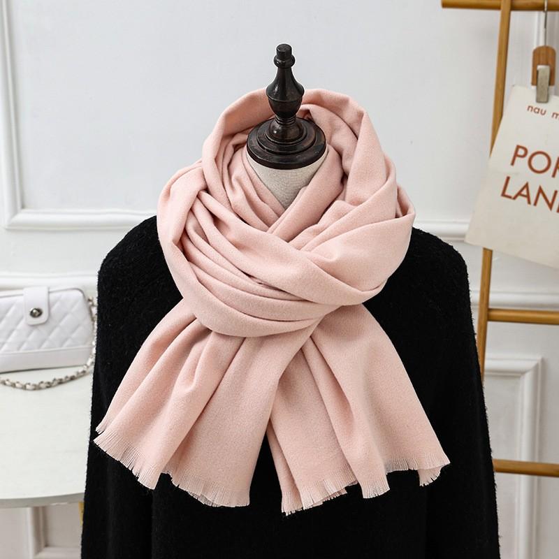 Womens Wool Blend Scarf Winter Warm Short Fringe Solid Color Shawl Wrap Stylish Oversized 195x70cm