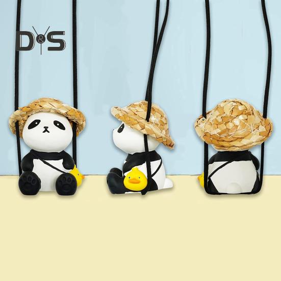 Toy Car Interior Panda Pendant Realistic Funny Car Interior Rearview Mirror Hanging Pendant