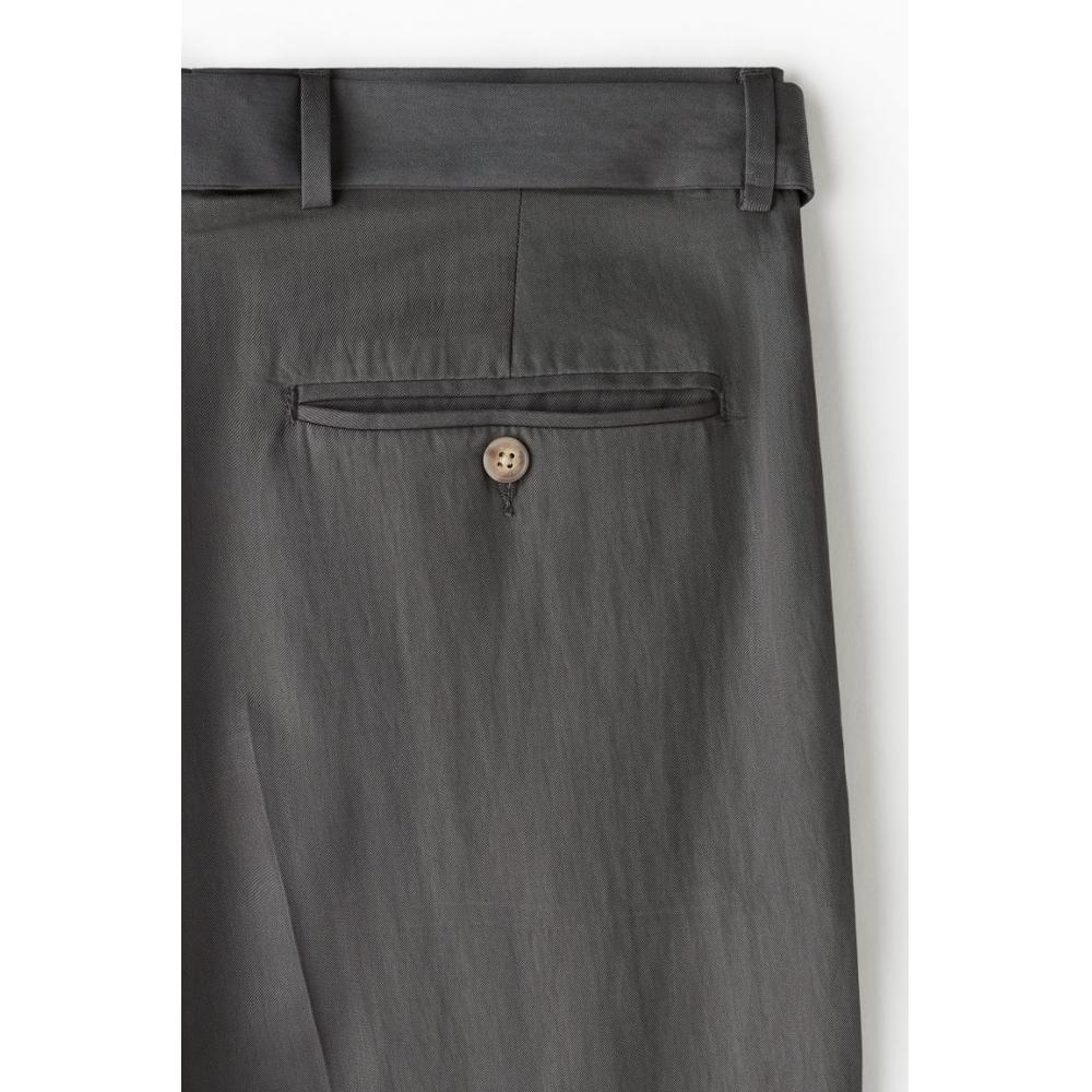 H M Belted Twill Pants Regular Fit Dark Grey
