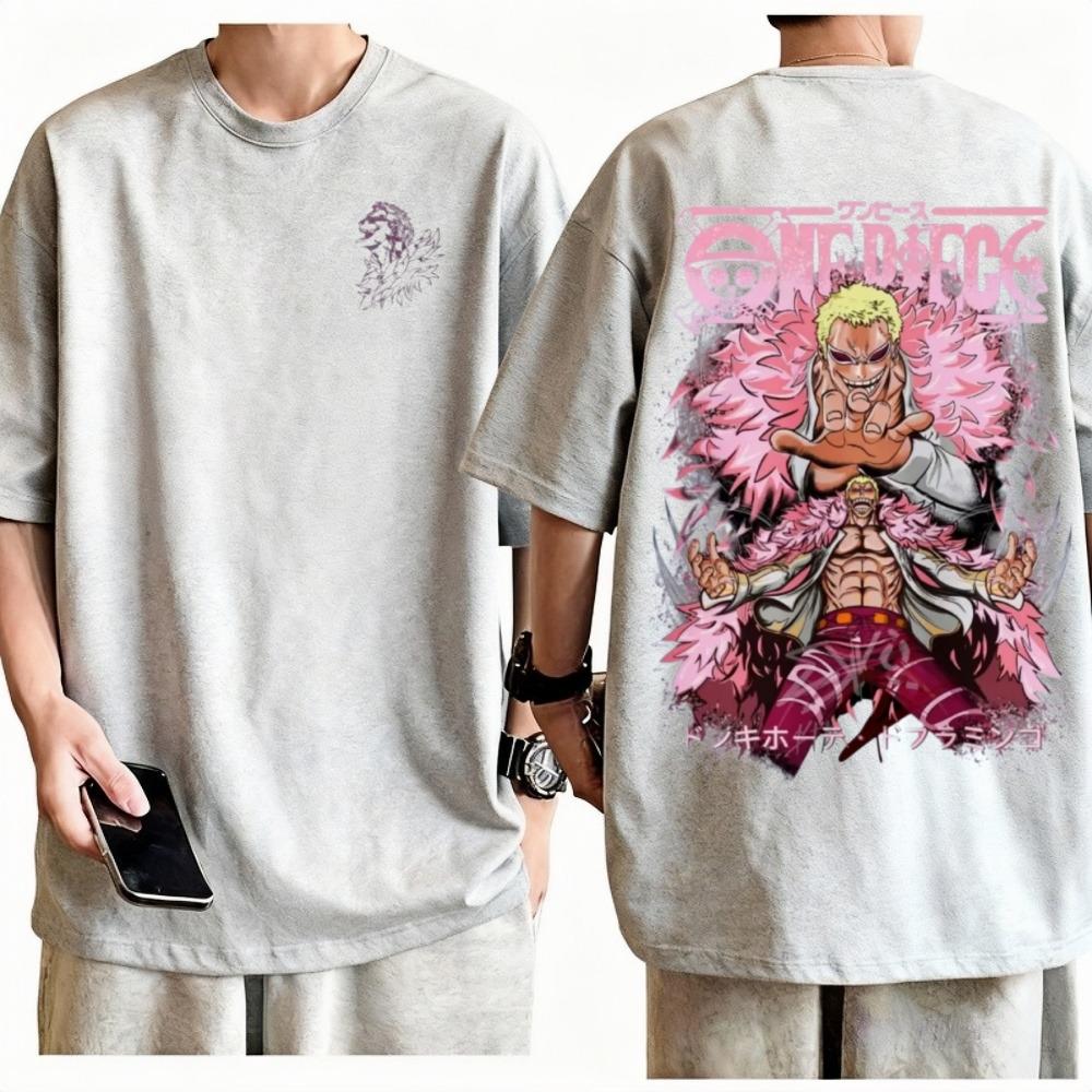 Футболка с принтом Дофламинго из One Piece, унисекс, готическая, с аниме-графикой, 100% хлопок, с круглым вырезом, повседневная, уличная мода, топы для мужчин и женщин