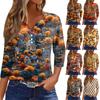 Women's T Shirt Halloween Print Button 3/4 Sleeve Daily Weekend Fashion Basic V- Neck Regular Top
