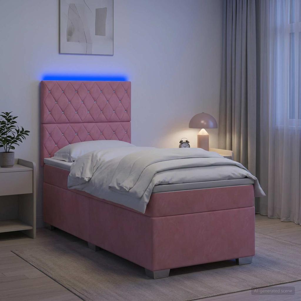 Box Spring Bed with Mattress and Headboard Pink 80 x 200 cm Velvet