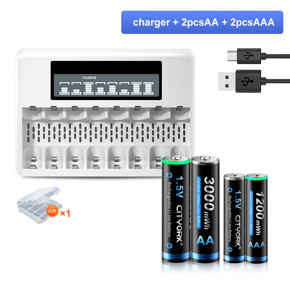 Cityork Перезаряжаемая батарея AAA+AA 1,5 В Литий-ионная аккумуляторная батарея AA AAA с 8 слотами Зарядное устройство для литий-ионной батареи AA AAA 1,5 В