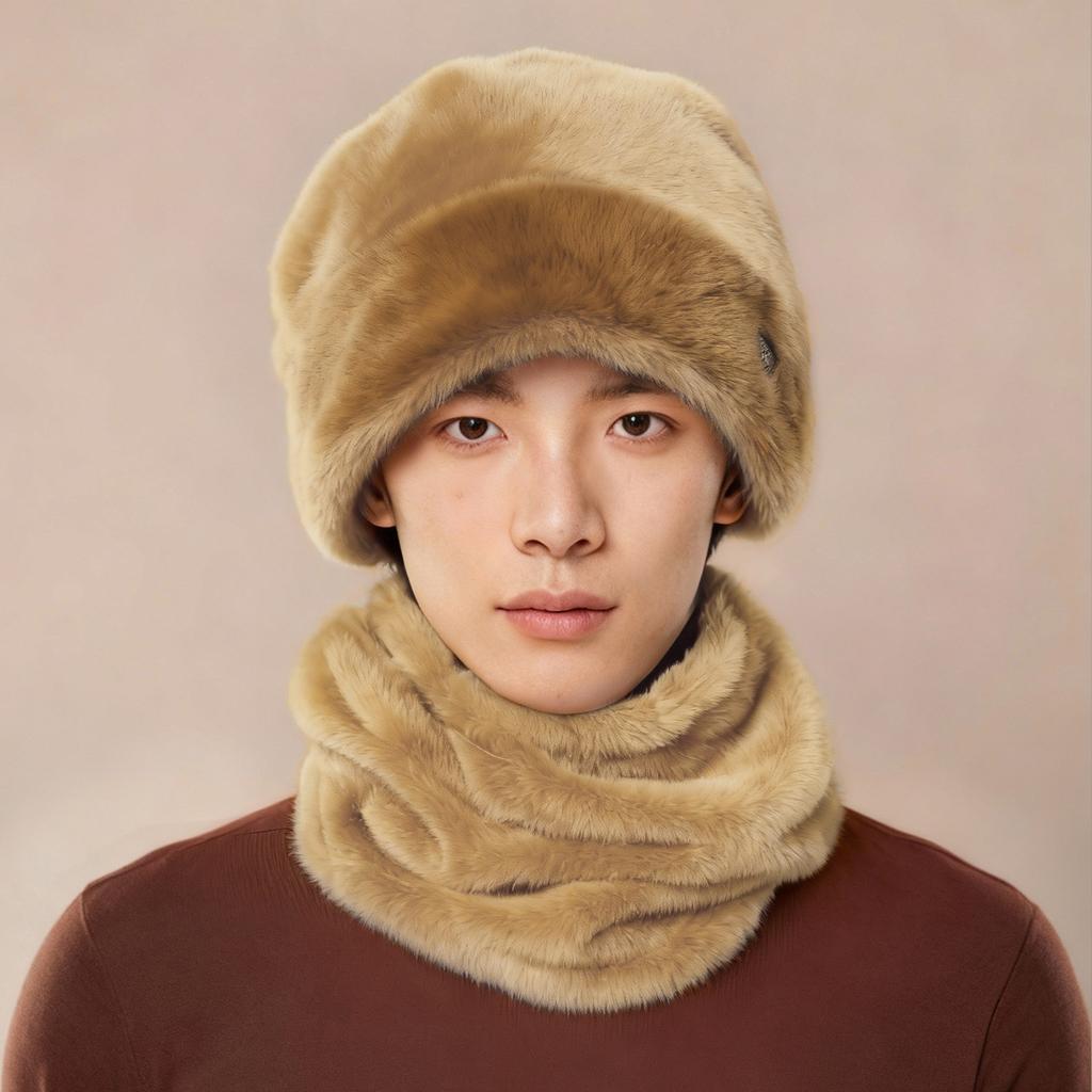 Hat men's new winter thickened ear protector warm pullover hat riding cold neck protector two-piece set EN