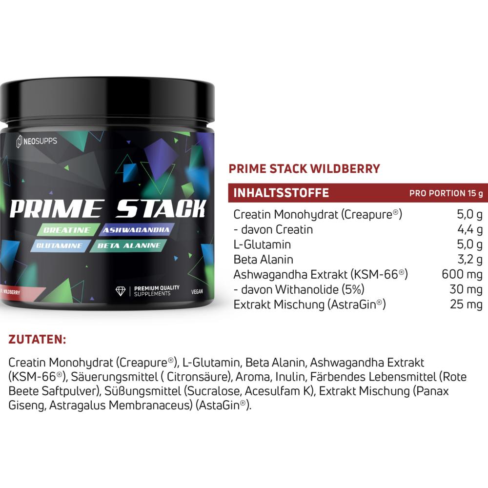 Neosupps Health Supplement Prime Stack Wild Berry 450g