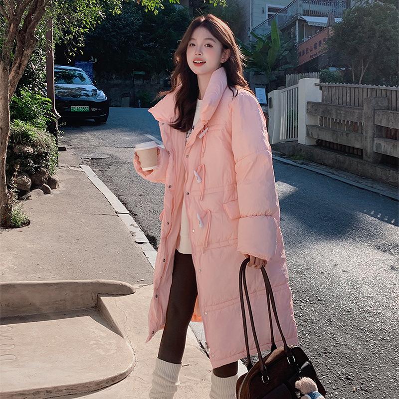 Зимой Новое женское длинное стеганое пальто до колена приталенного силуэта с застежкой на роговые пуговицы, студенческое.