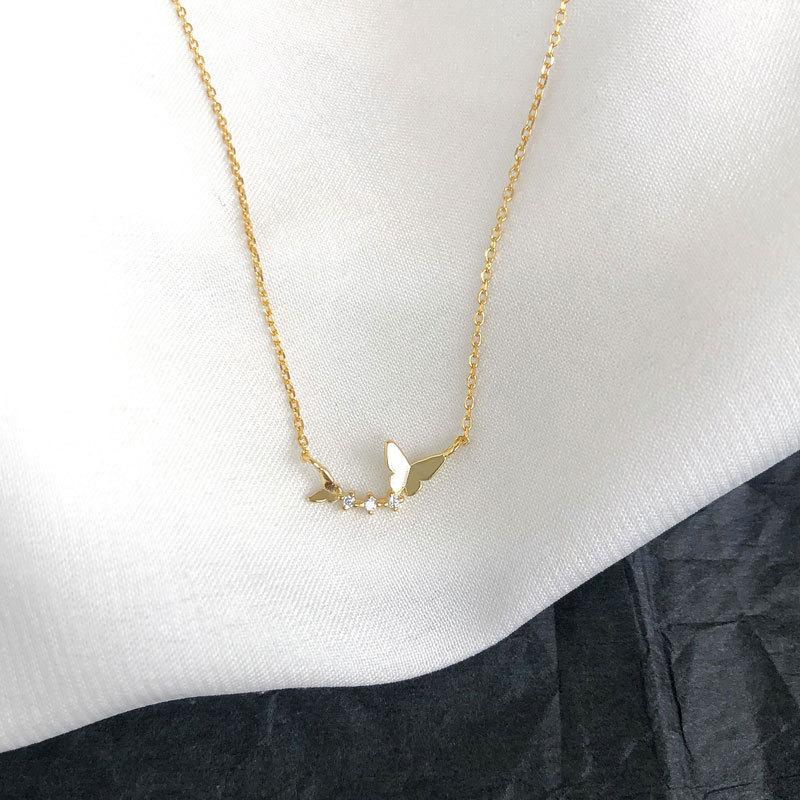 Ожерелье с двумя бабочками из циркония для женщин, простой и универсальный стиль, новая цепочка на ключицу, корейский выпуск