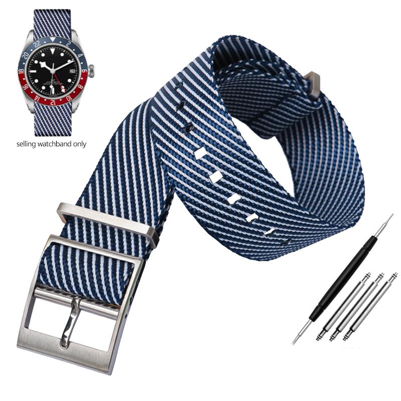 Ремешок для часов Tudor Seiko из ткани, цельный, одинарный проход, регулируемый, скошенный браслет, спортивный браслет 20 мм 22 мм
