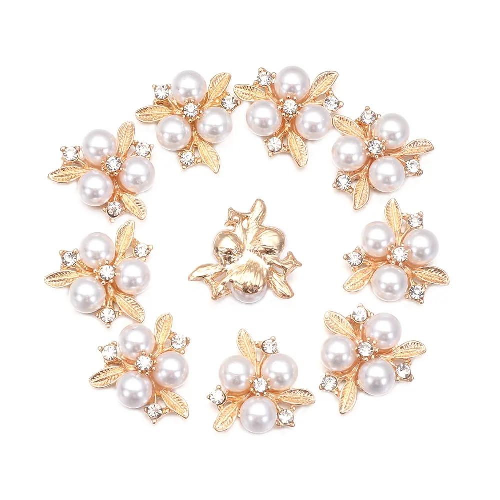 10PCS Pearl Flower Rhinestone Buttons Sparkling Crystal Hairpins Decoration Clothes Sewing Accessories