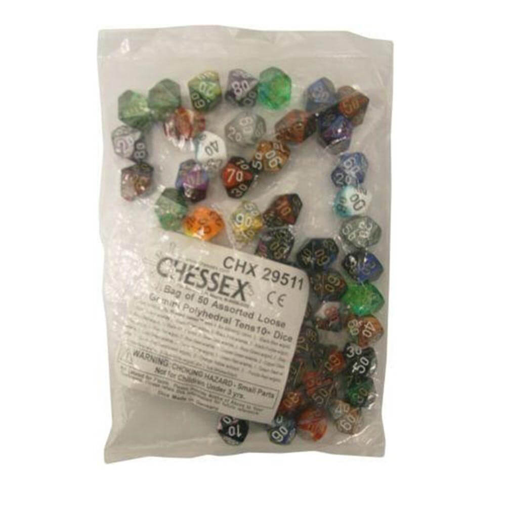 D10 Tens Dice Assorted Loose Poly (50 Dice) (Gemini)