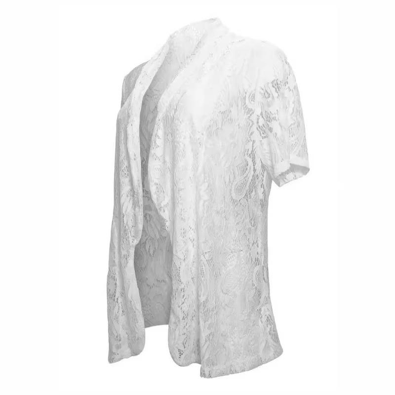 Женский летний модный кружевной элегантный костюм с коротким рукавом, летняя куртка, топ