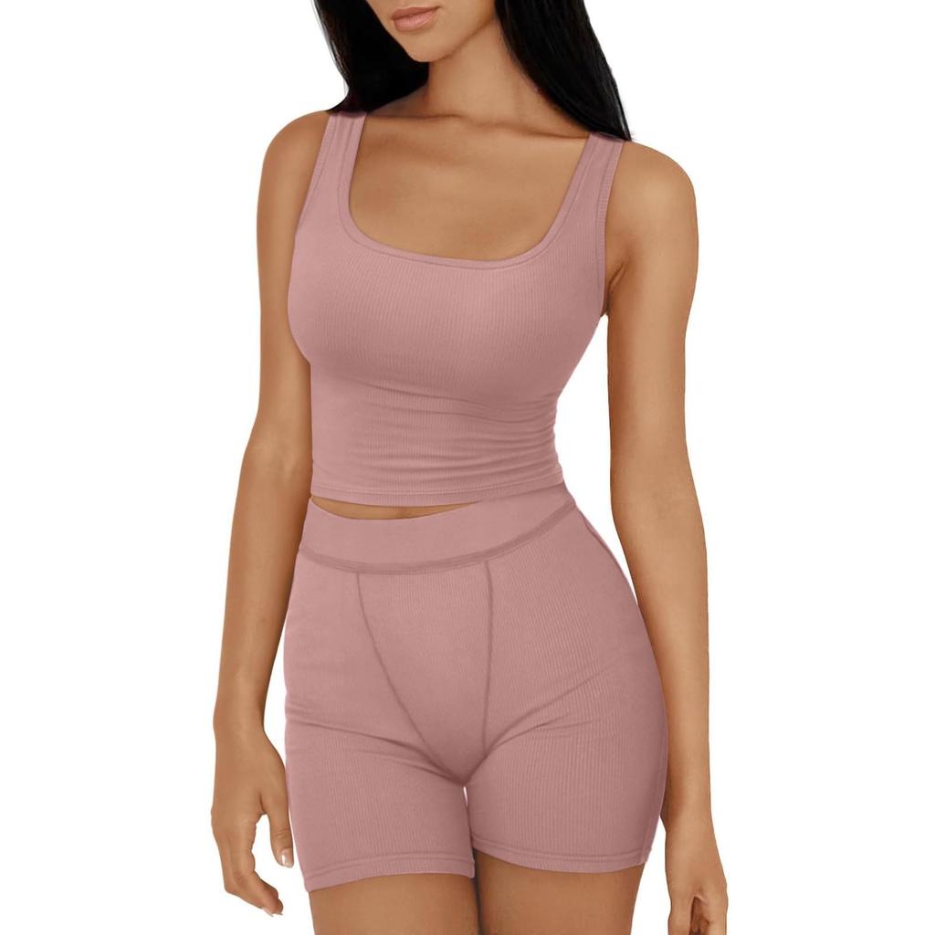 Женские комплекты из 2 предметов, летние шорты для тренировок, одинаковые комплекты, облегающие укороченные топы на бретелях, одежда для спортзала на выход