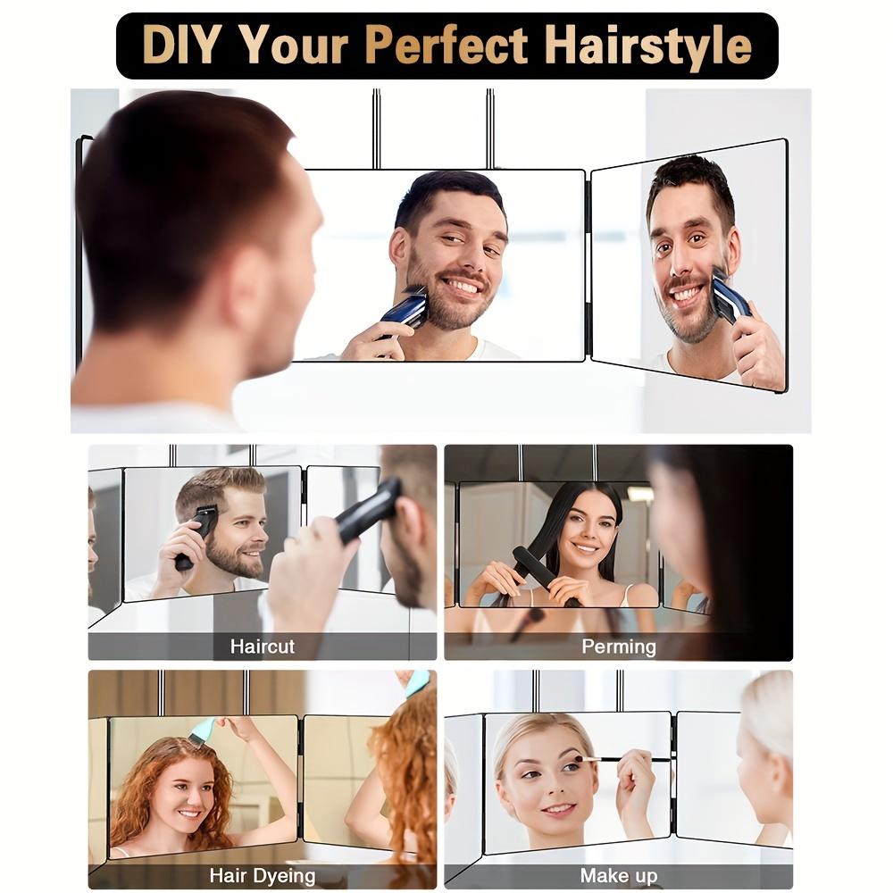 360 View Self-Cutting Hair Mirror, Clear Anti-fog HD Glass, Folding Cosmetic Mirror, Tri-fold Mirror, Hanging Mirror