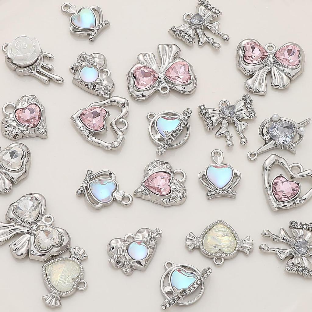 Золотой/серебряный цвет сплава Алмазное сердце роза бабочка кулон для изготовления ювелирных изделий DIY ожерелье браслет серьги