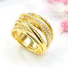 Huitan Gold Color Cross Rings Gorgeous Women Wedding Band Accessories Multi-Layer Shiny Cubic Zirconia Fashion Jewelry for Party