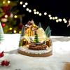 Christmas Tree Hanging Decorations 2Pcs Train Music Box with Rotating Light, Snow Village Carousel Tabletop Ornament, Battery/USB Powered Decor,