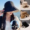 Женская шляпа-ведро с большим бантом, однотонная, с широкими полями, для защиты от солнца, шляпа рыбака, панама, милая женская дорожная пляжная шляпа с козырьком