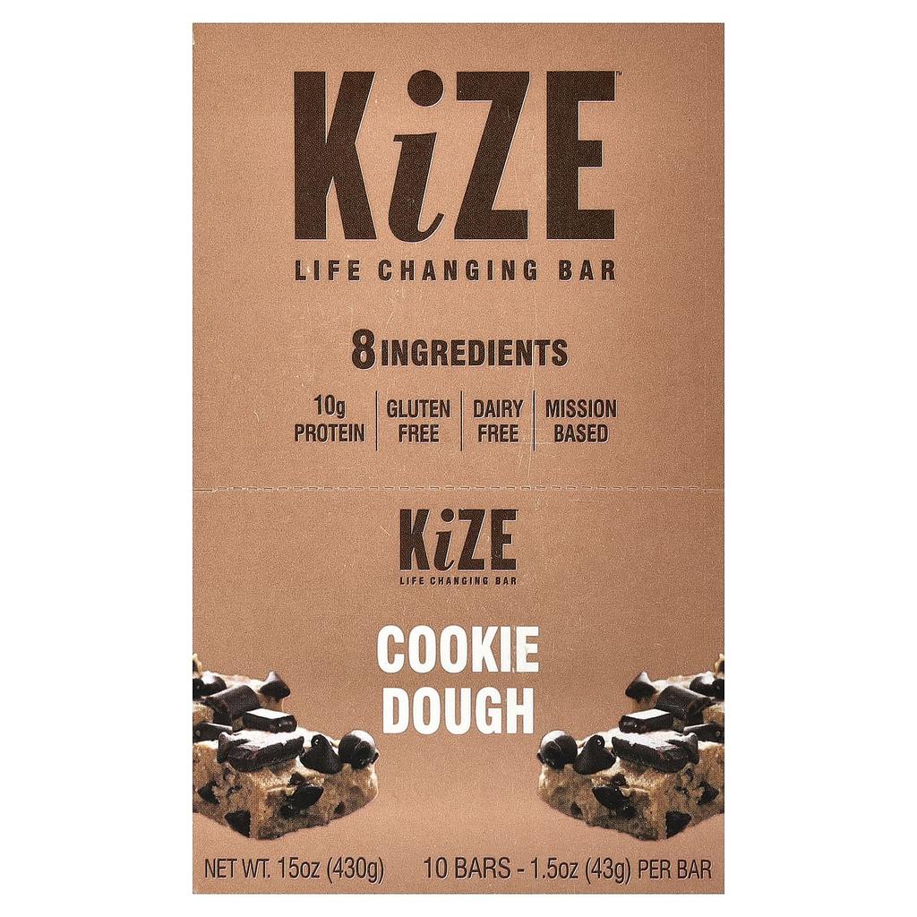 KiZE Life Changing Bar, Cookie Dough, 10 Bars, 43g (1.5oz) Each