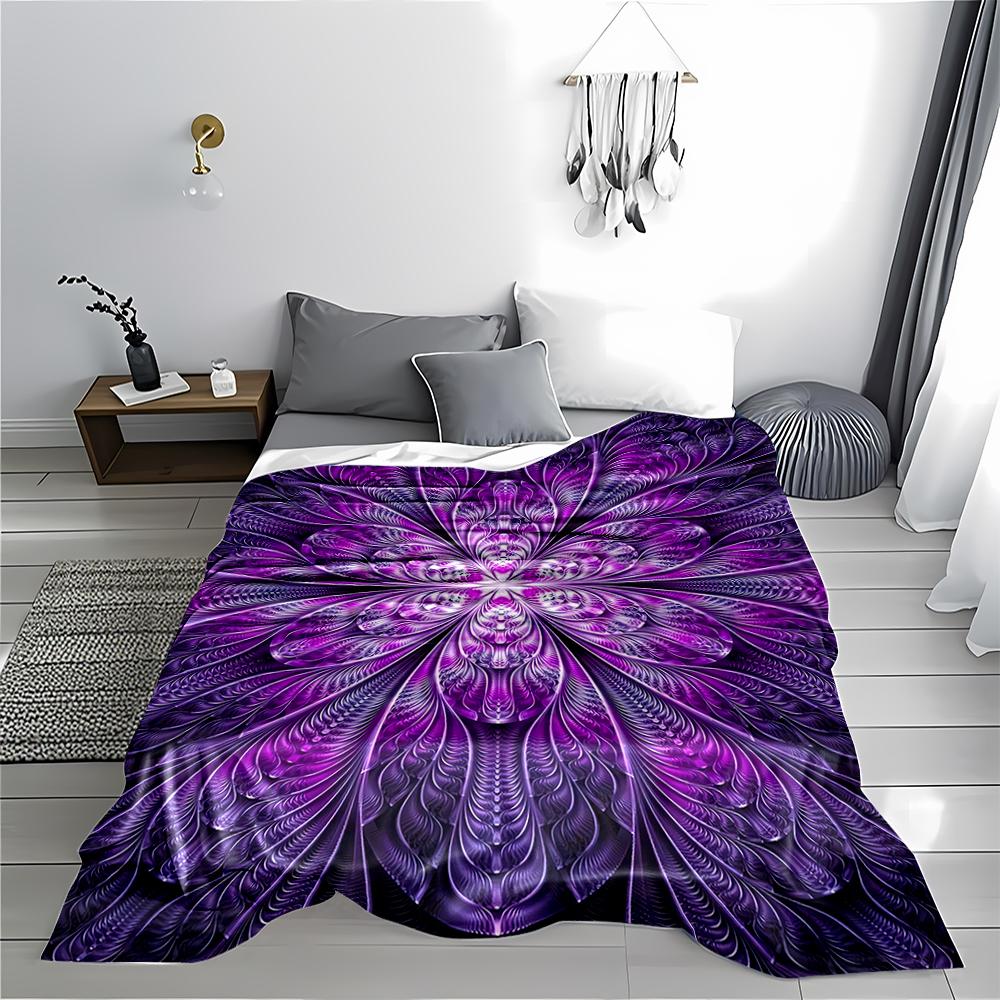 Purple Mandala Floral blanket with Abstract Ornamental Pattern Design blanket, suitable for use in the bedroom, living room, on the sofa